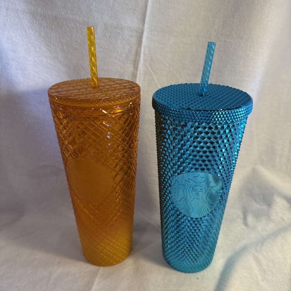 2‎ Starbucks Venti Tumbler Jeweled Summer Mango Ombre & Metallic Turquoise NEW